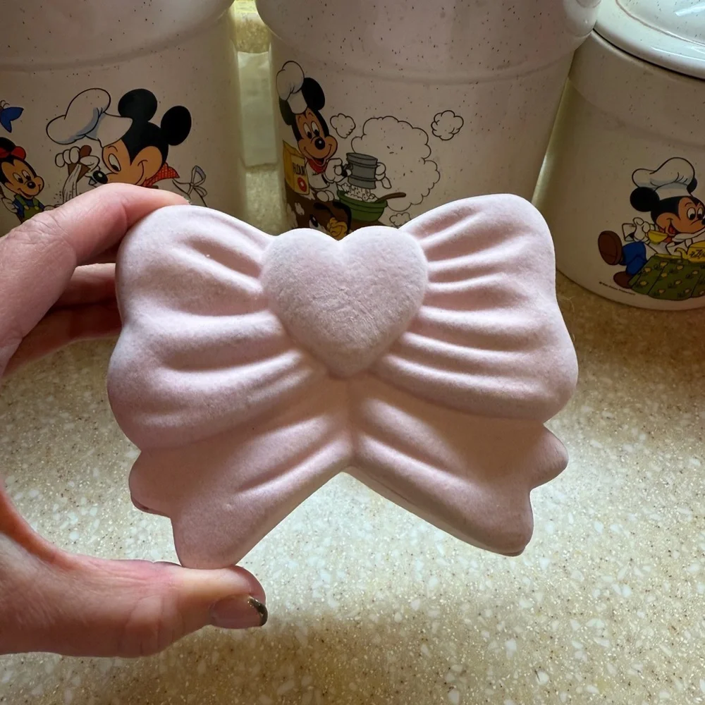 Pink Heart Bow Shaped Jewelry Box Hinged Trinket Storage Case